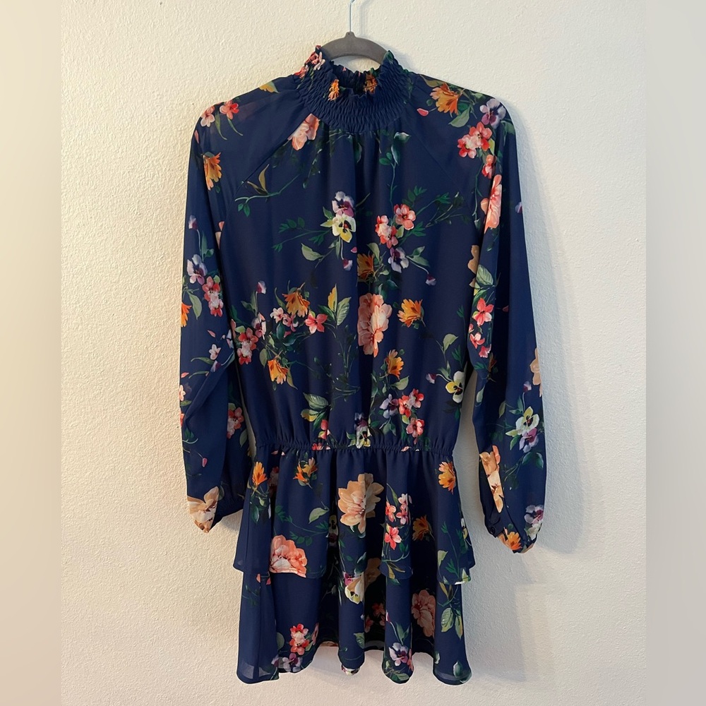 NWOT Yumi Kim Class Act Mini Dress Navy Floral Print Long Sleeve Smocked- XL - Picture 8 of 10